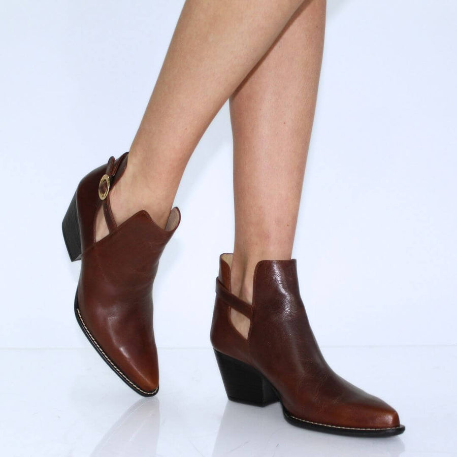 BLAKE 60 - Cafe Regina Romero Low Heel Ankle Boot Shoe for Women in Leather