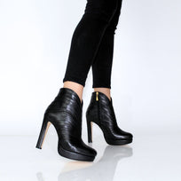 CARLA 120 - Black Regina Romero High Heel Platform Ankle Boot Shoe for Women in Leather