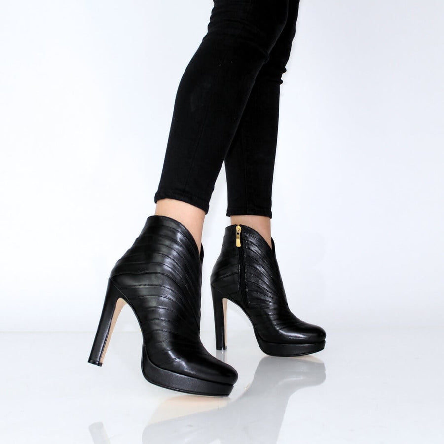 CARLA 120 - Black Regina Romero High Heel Platform Ankle Boot Shoe for Women in Leather