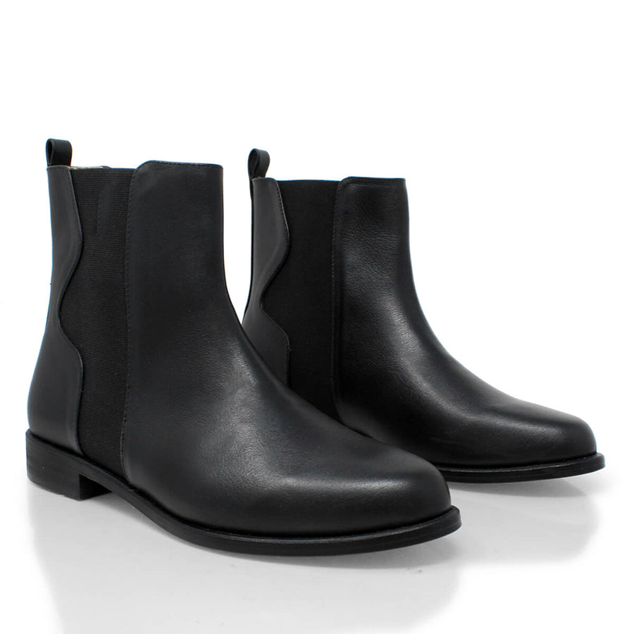 WENDY - Black Regina Romero Low Heel Ankle Boot Shoe for Women in Leather