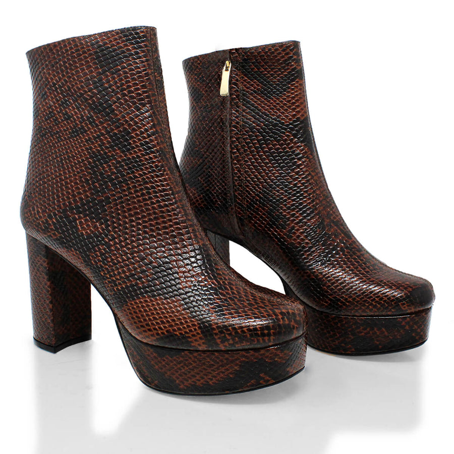 ELSA 135 - Cafe Regina Romero High Heeled Platform Ankle Boot Shoe for Lady in Leather