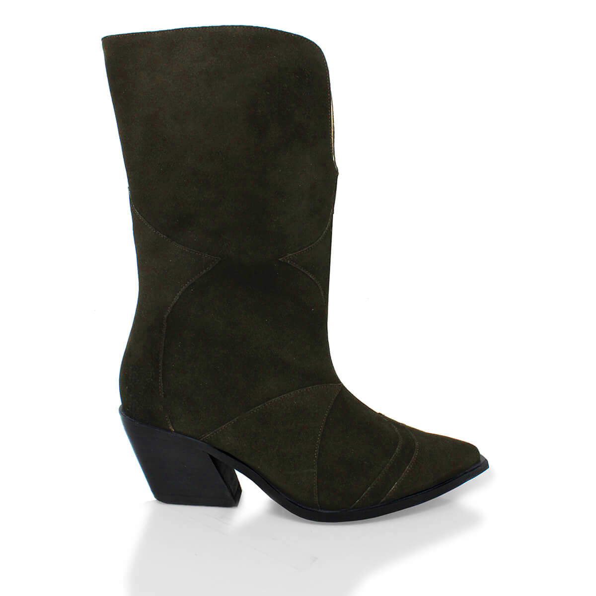 GIGI 60 - Green Suede Regina Romero Low Heel Ankle Boot Shoe for Women in Leather