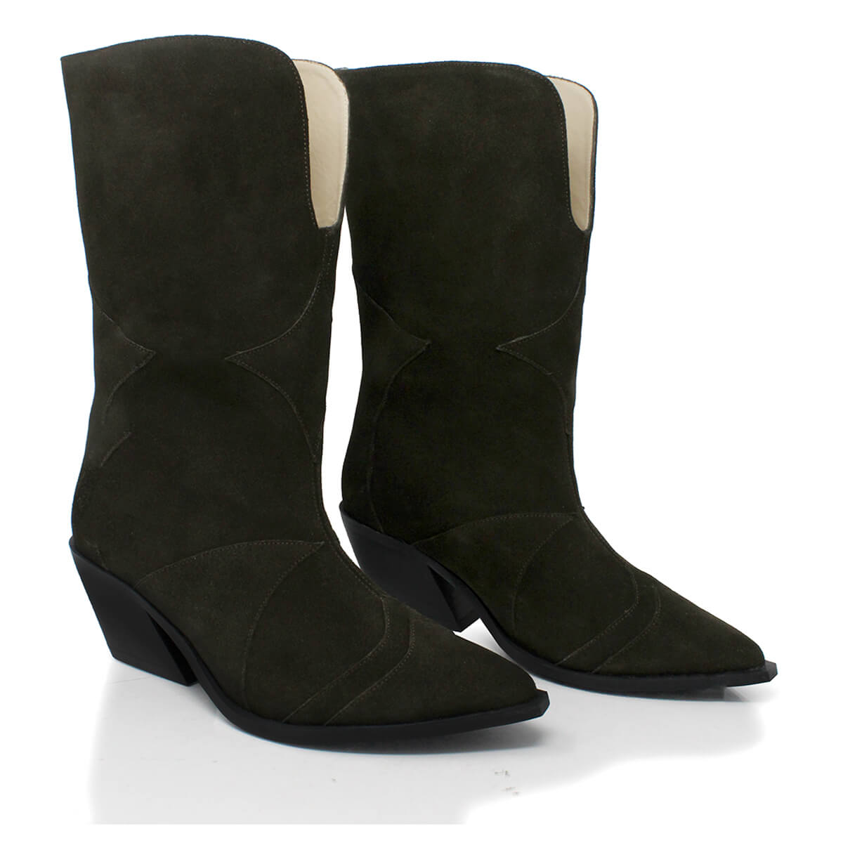 GIGI 60 - Green Suede Regina Romero Low Heel Ankle Boot Shoe for Women in Leather