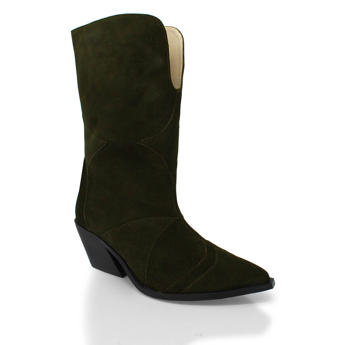 GIGI 60 - Green Suede Regina Romero Low Heel Ankle Boot Shoe for Women in Leather