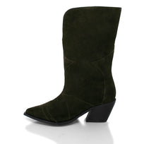 GIGI 60 - Green Suede Regina Romero Low Heel Ankle Boot Shoe for Women in Leather