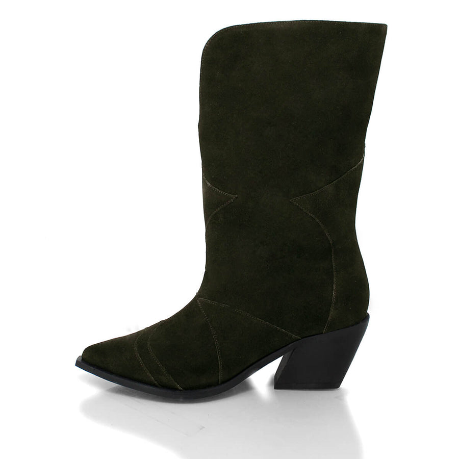 GIGI 60 - Green Suede Regina Romero Low Heel Ankle Boot Shoe for Women in Leather