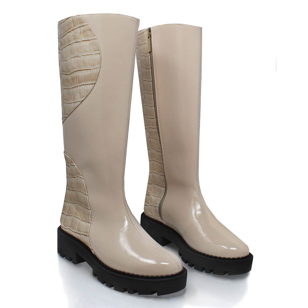 IRINA 65 - Beige Regina Romero Zapato Bota Larga Tacon Bajo Para Dama en Piel