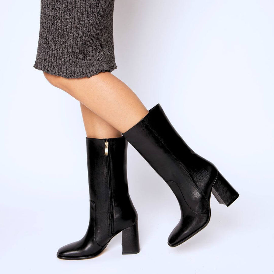 JOAN 75 - Negro Regina Romero Zapato Bota Botin Tacon Alto Para Dama en Piel