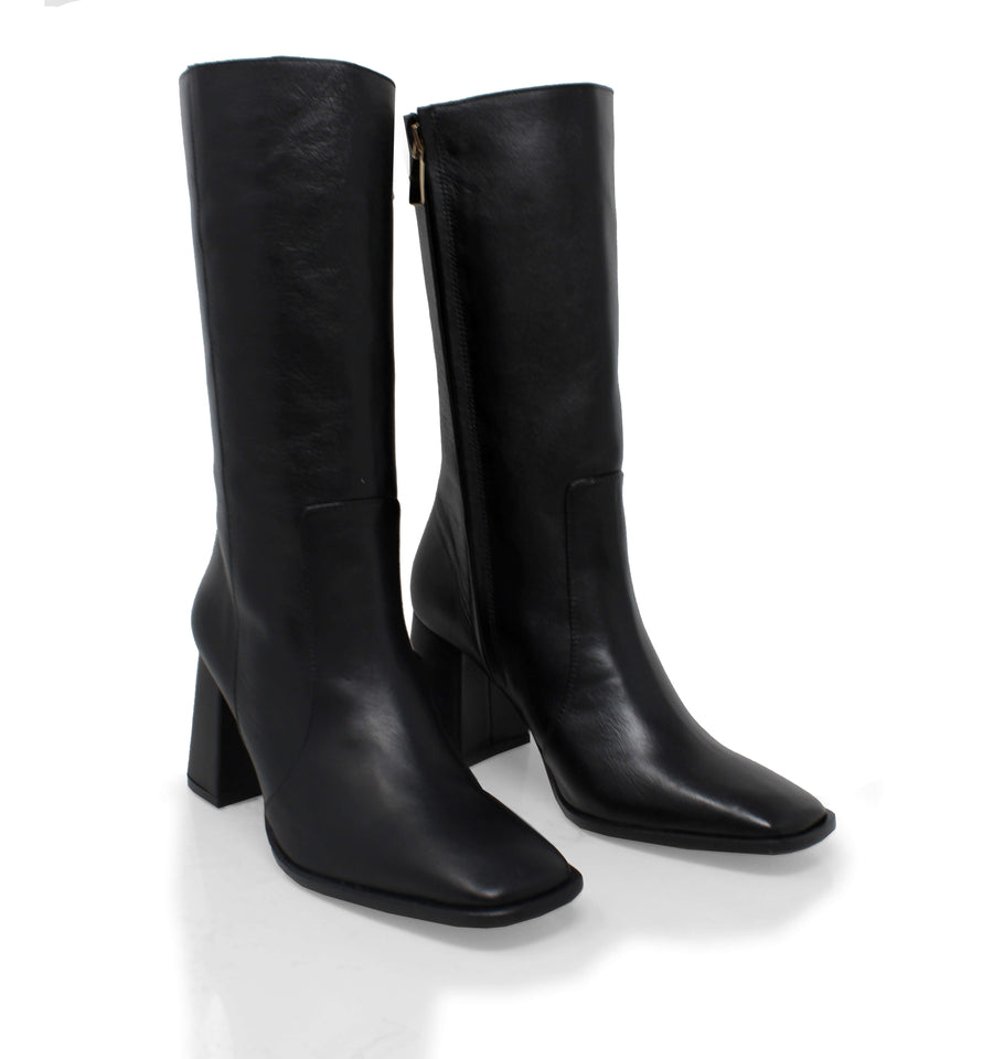 JOAN 75 - Negro Regina Romero Zapato Bota Botin Tacon Alto Para Dama en Piel