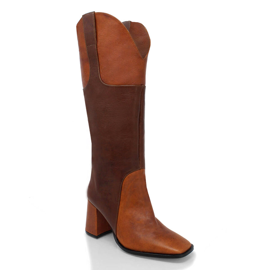 KING 75 - Tan Regina Romero High Heel Ankle Boot Shoe for Women in Leather
