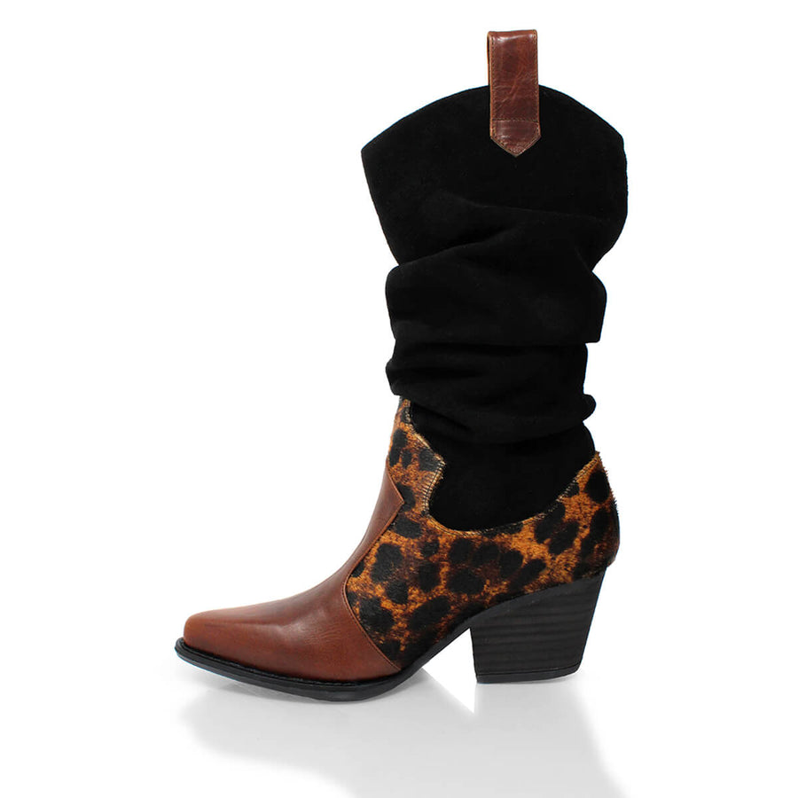 MADELEINE 60 - Ante Negro y Cafe Regina Romero Zapato Bota Botin Tacon Bajo Para Dama en Piel