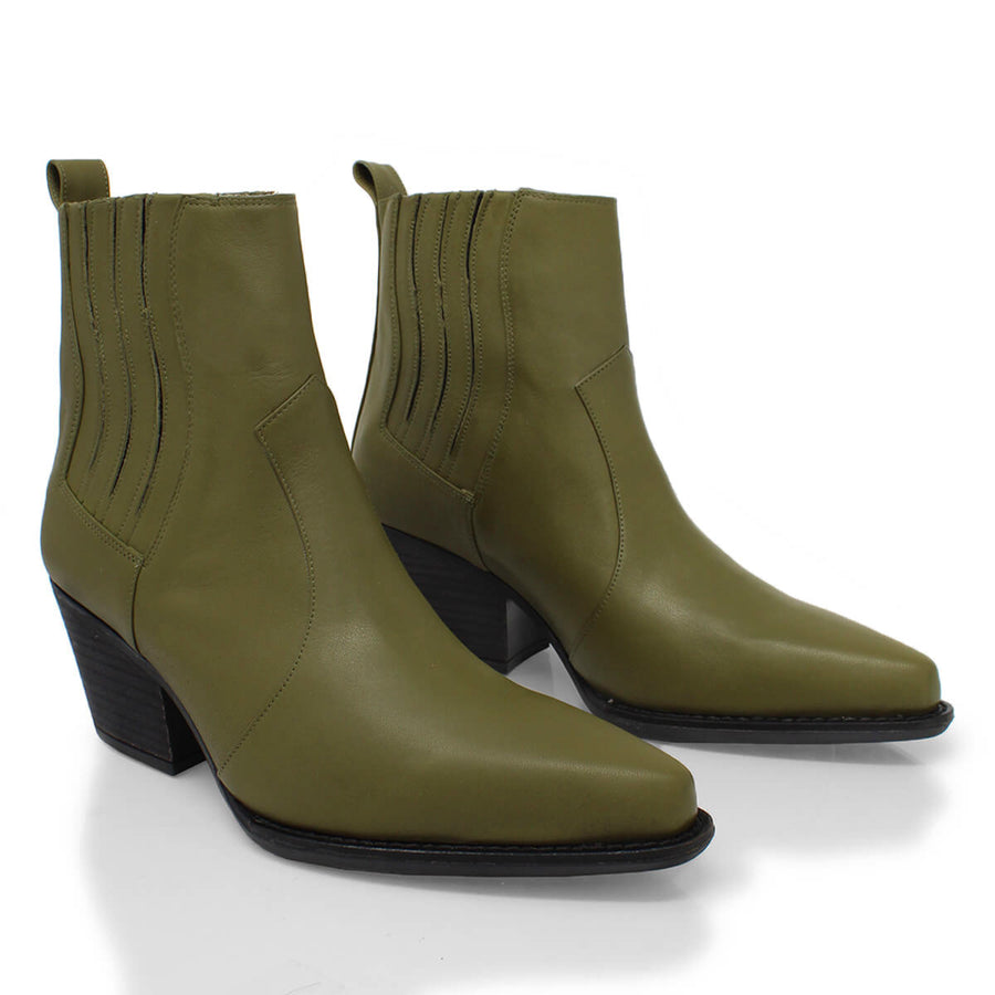MAGGIE 60 - Khaki Regina Romero Zapato Bota Botin Tacon Bajo Para Dama en Piel