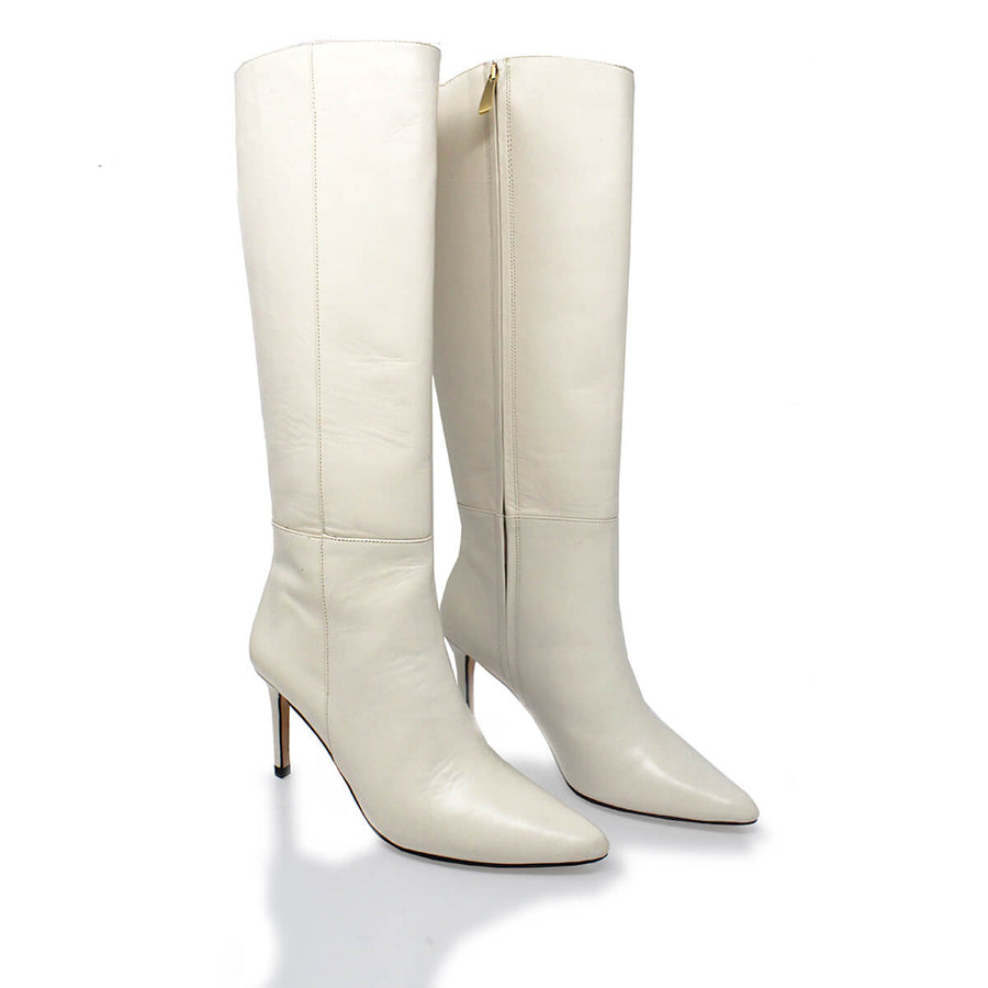 MITZY 75 - Latte Regina Romero Zapato Bota Larga Tacon Alto Para Dama en Piel
