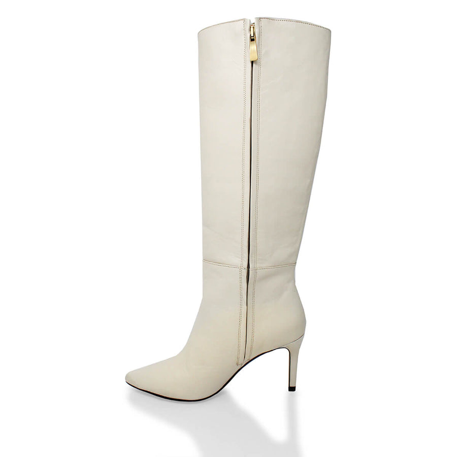 MITZY 75 - Latte Regina Romero Zapato Bota Larga Tacon Alto Para Dama en Piel