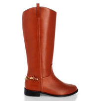 NOVA - Tan Regina Romero Zapato Bota Larga Tacon Bajo Para Dama en Piel