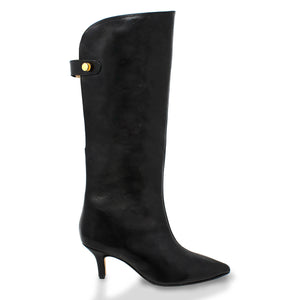 STASHA 50 - Black Regina Romero Long High Heel Boot Shoe for Women in Leather