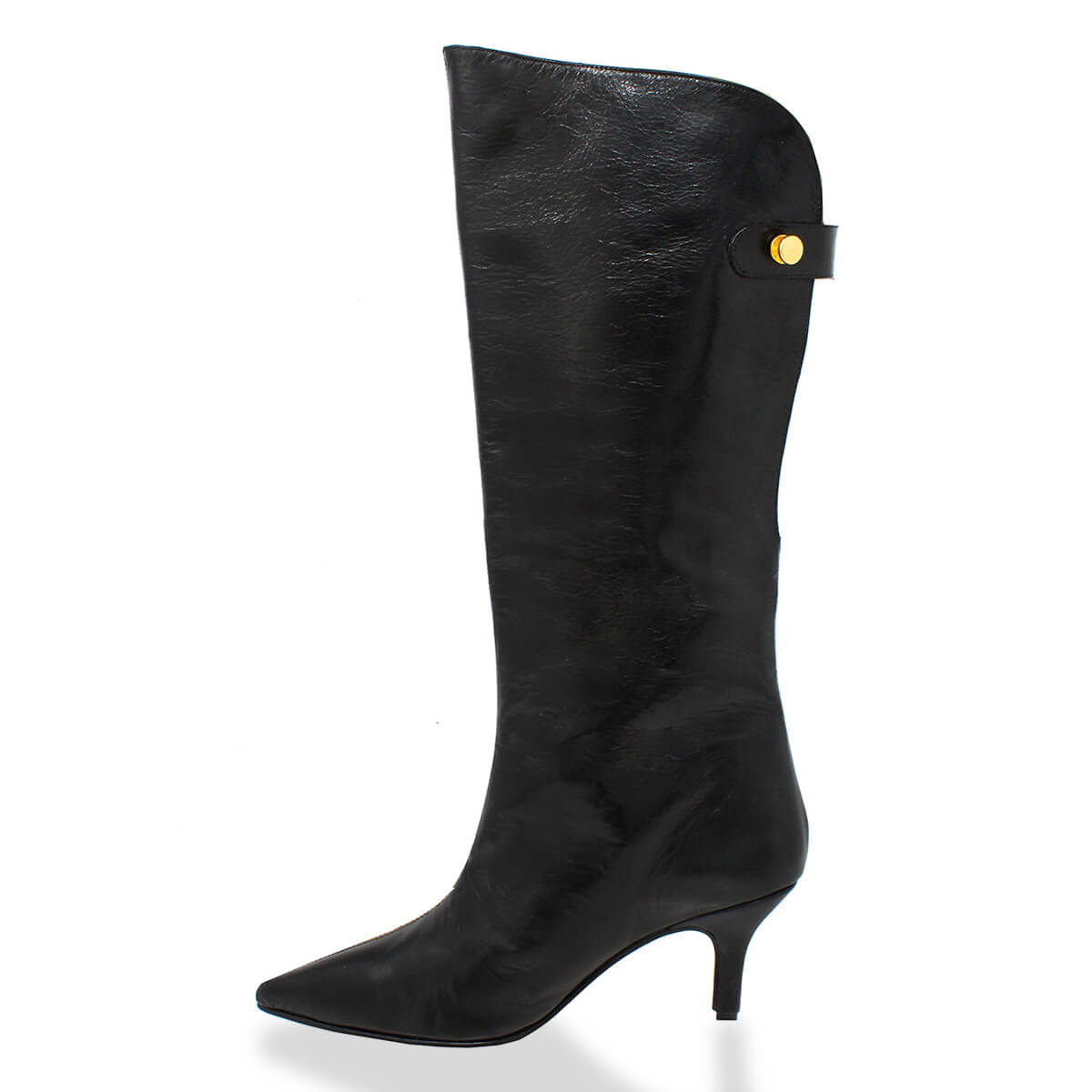 STASHA 50 - Black Regina Romero Long High Heel Boot Shoe for Women in Leather