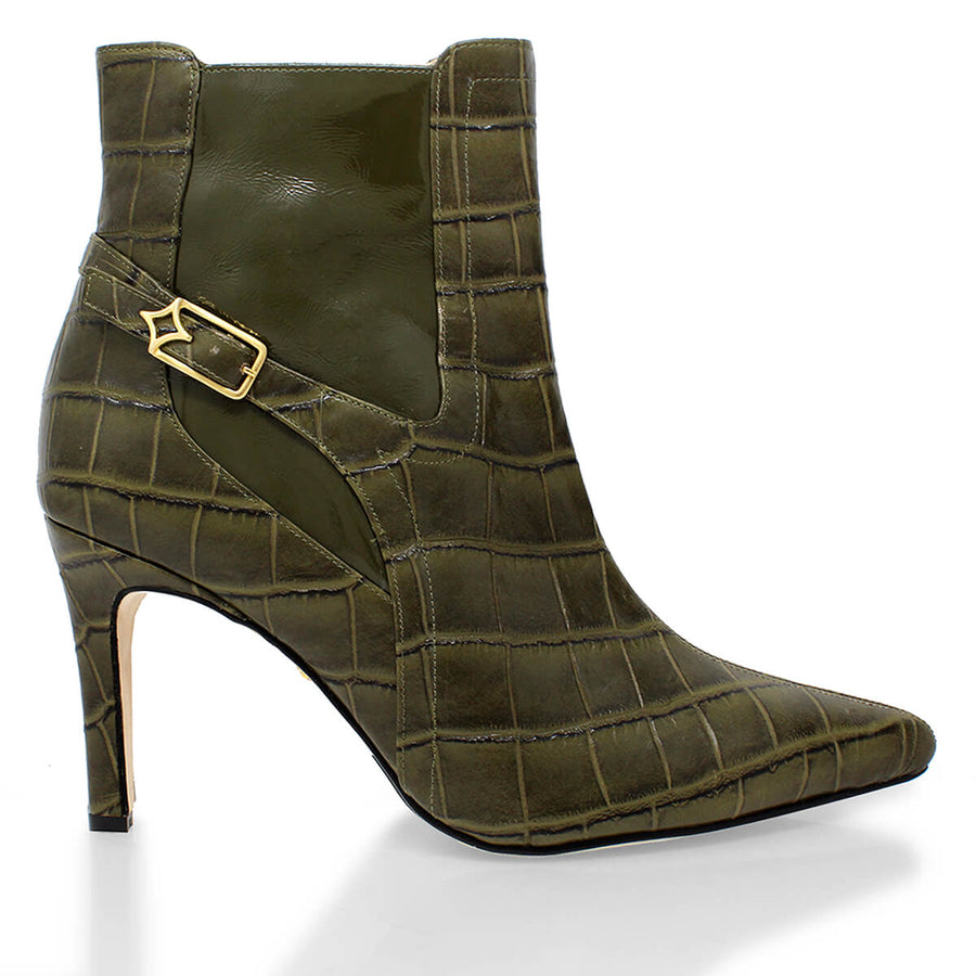 TIZIANA 85 - Khaki Regina Romero Zapato Bota Botin Tacon Alto Para Dama en Piel