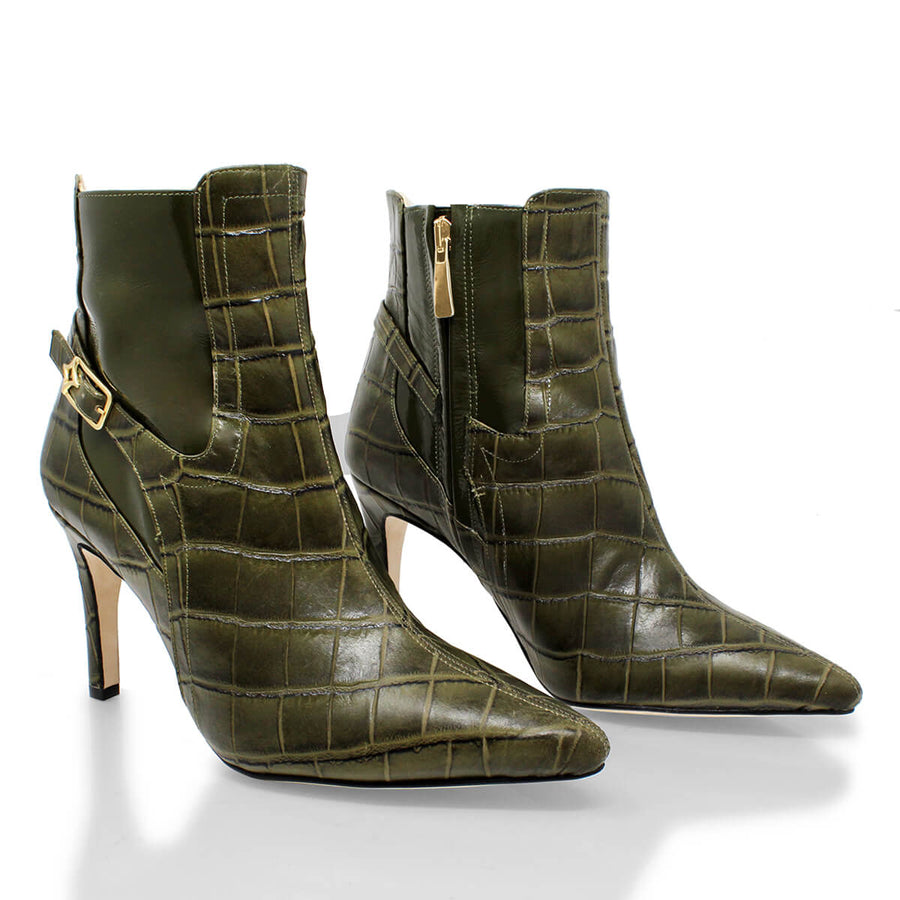 TIZIANA 85 - Khaki Regina Romero Zapato Bota Botin Tacon Alto Para Dama en Piel
