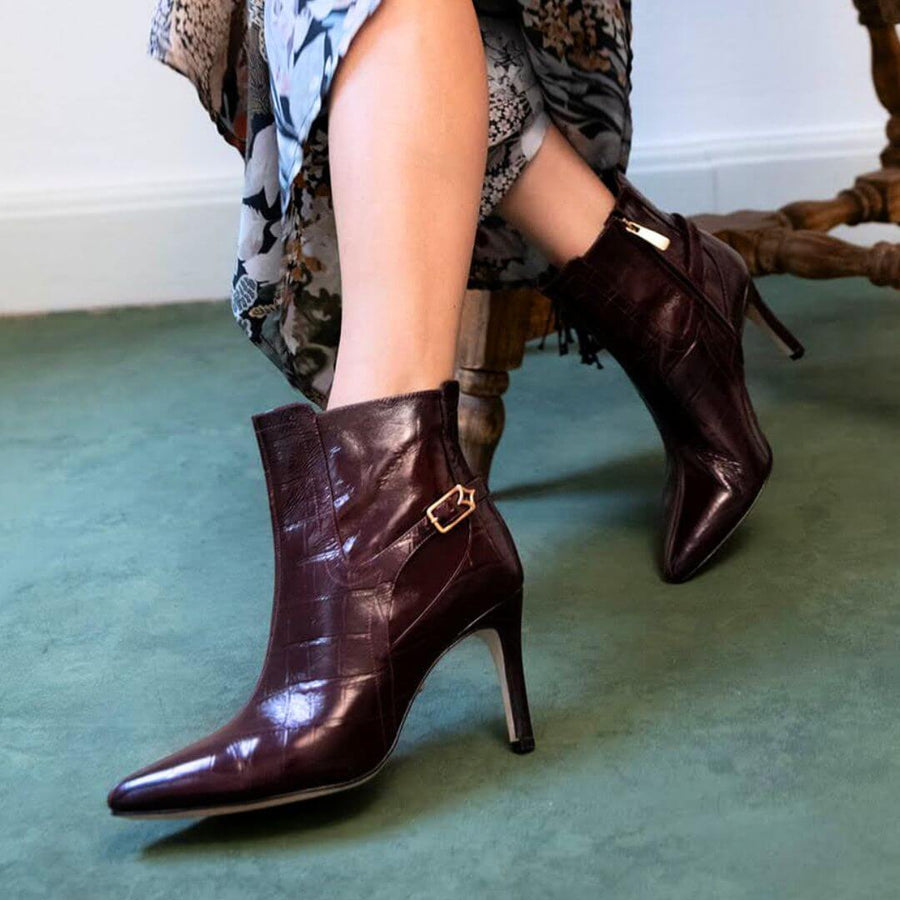 TIZIANA 85 - Vino Regina Romero Zapato Bota Botin Tacon Alto Para Dama en Piel