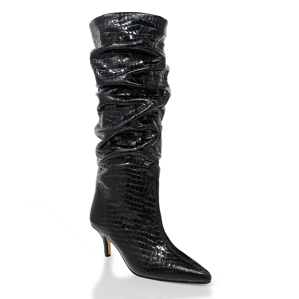 TORI 50 - Black Patent Leather Regina Romero Long High Heel Boot Shoe for Women in Leather