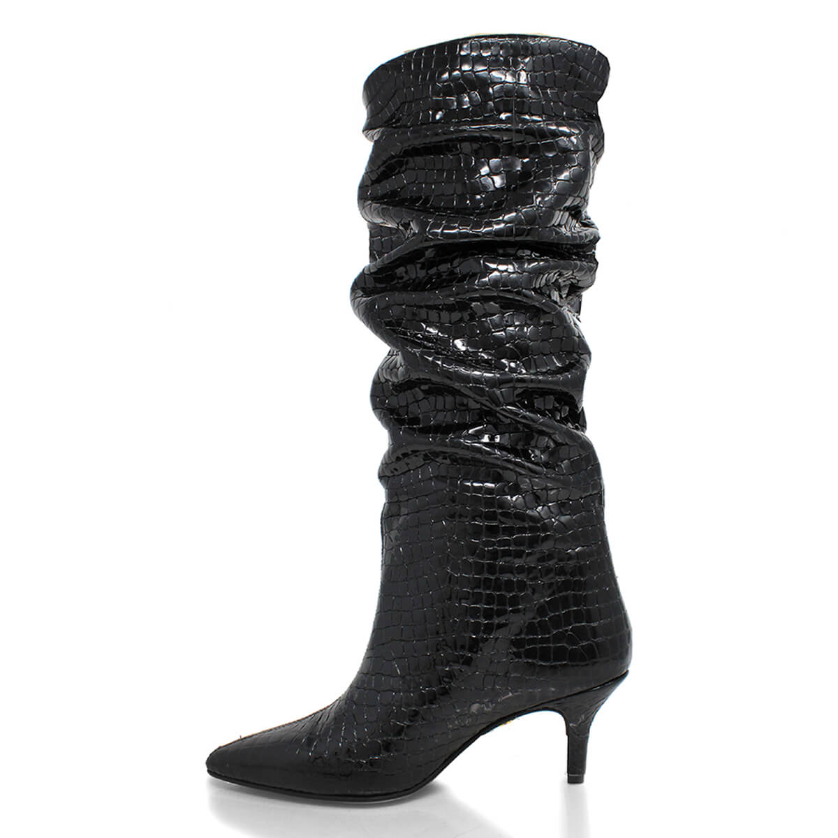 TORI 50 - Black Patent Leather Regina Romero Long High Heel Boot Shoe for Women in Leather