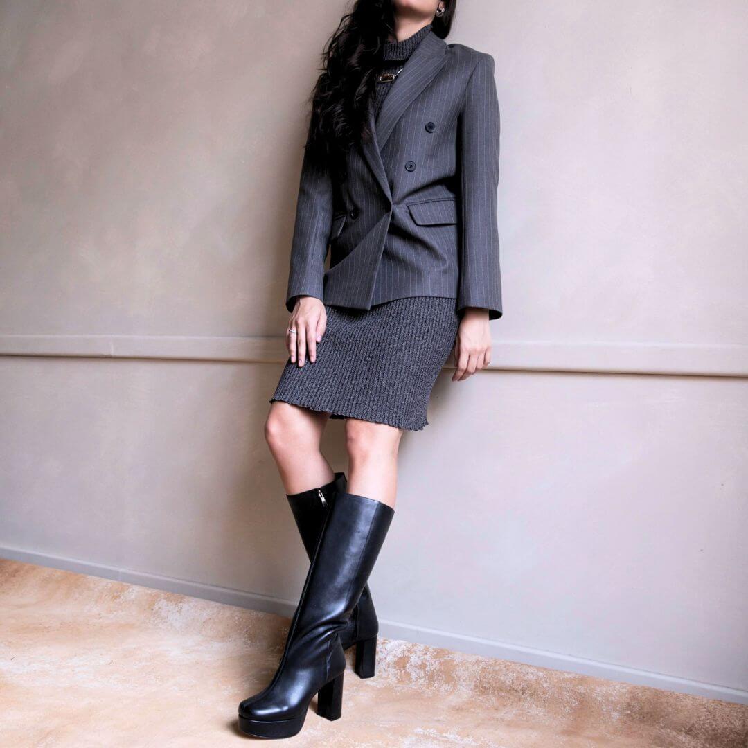 VALQUIRIA 95 - Negro Regina Romero Zapato Zapatilla Tacon Alto Para Dama en Piel