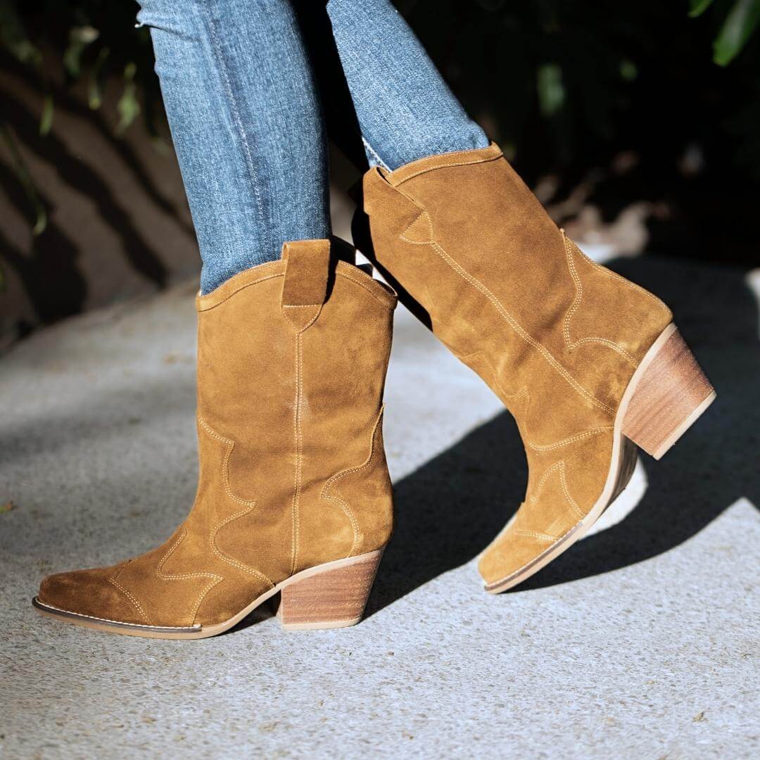 BAILEY 60 - Old Gold Suede Regina Romero Low Heel Ankle Boot Shoe for Women in Leather