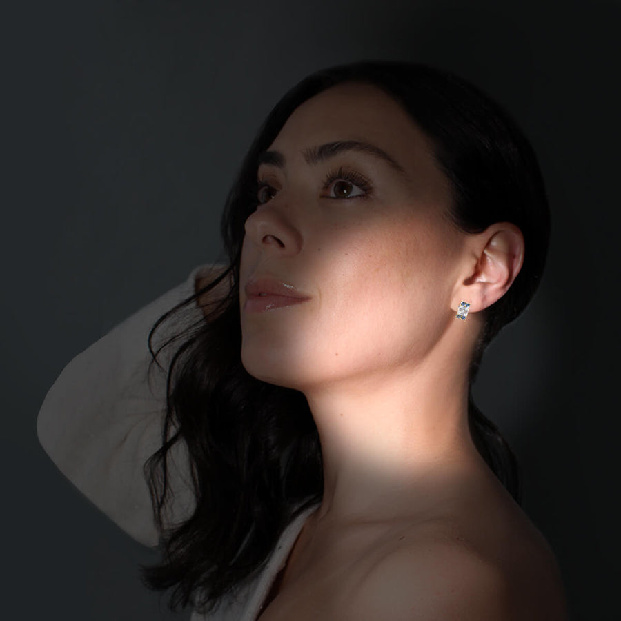 ARETES CORDOBA - Color Zafiro Marino y Cuarzo Regina Romero  Arete Para Dama