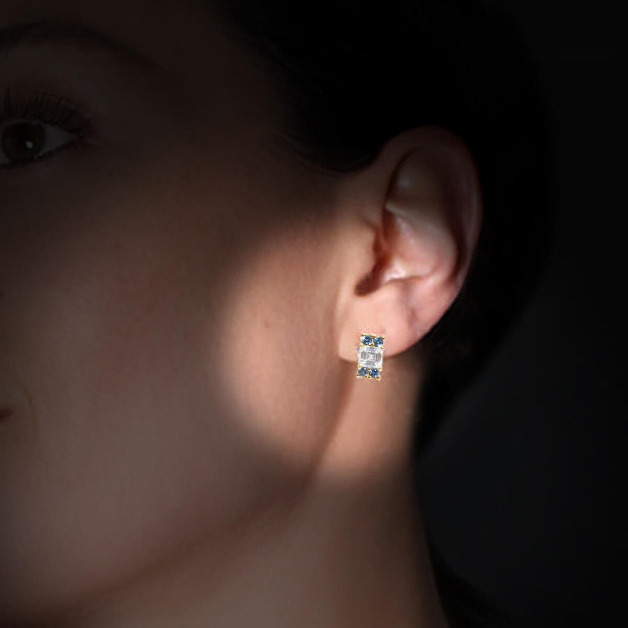 ARETES CORDOBA - Color Zafiro Marino y Cuarzo Regina Romero  Arete Para Dama