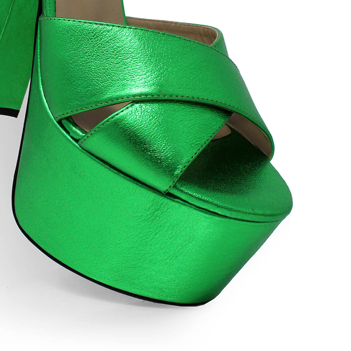 AURA 150 - Verde Metalico Regina Romero Zapato Sandalia Plataforma Tacon Alto Para Dama en Piel