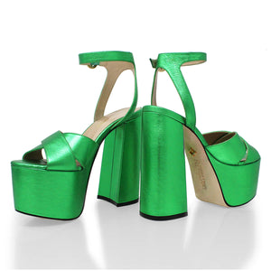 AURA 150 - Verde Metalico Regina Romero Zapato Sandalia Plataforma Tacon Alto Para Dama en Piel
