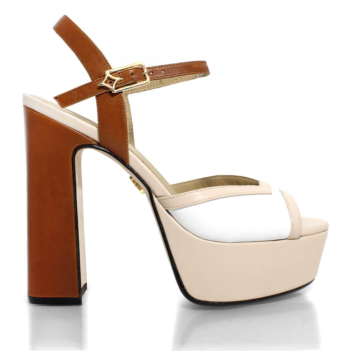 BINA 135 - Beige y Tan Regina Romero Zapato Sandalia Plataforma Tacon Alto Para Dama en Piel