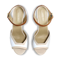 BINA 135 - Beige y Tan Regina Romero Zapato Sandalia Plataforma Tacon Alto Para Dama en Piel