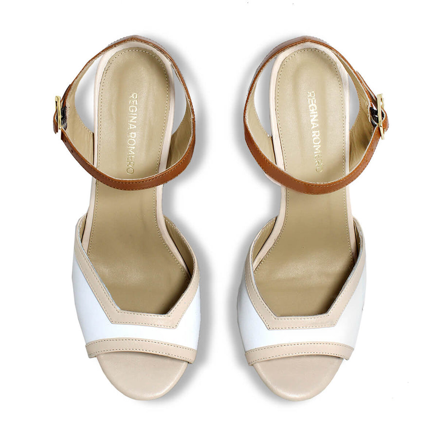 BINA 135 - Beige y Tan Regina Romero Zapato Sandalia Plataforma Tacon Alto Para Dama en Piel