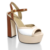 BINA 135 - Beige y Tan Regina Romero Zapato Sandalia Plataforma Tacon Alto Para Dama en Piel