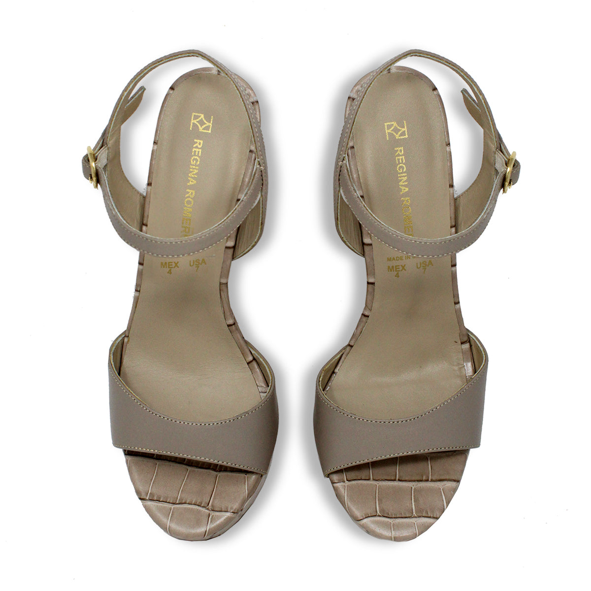 ENIGMA 135 - Beige Regina Romero Zapato Sandalia Plataforma Tacon Alto Para Dama en Piel