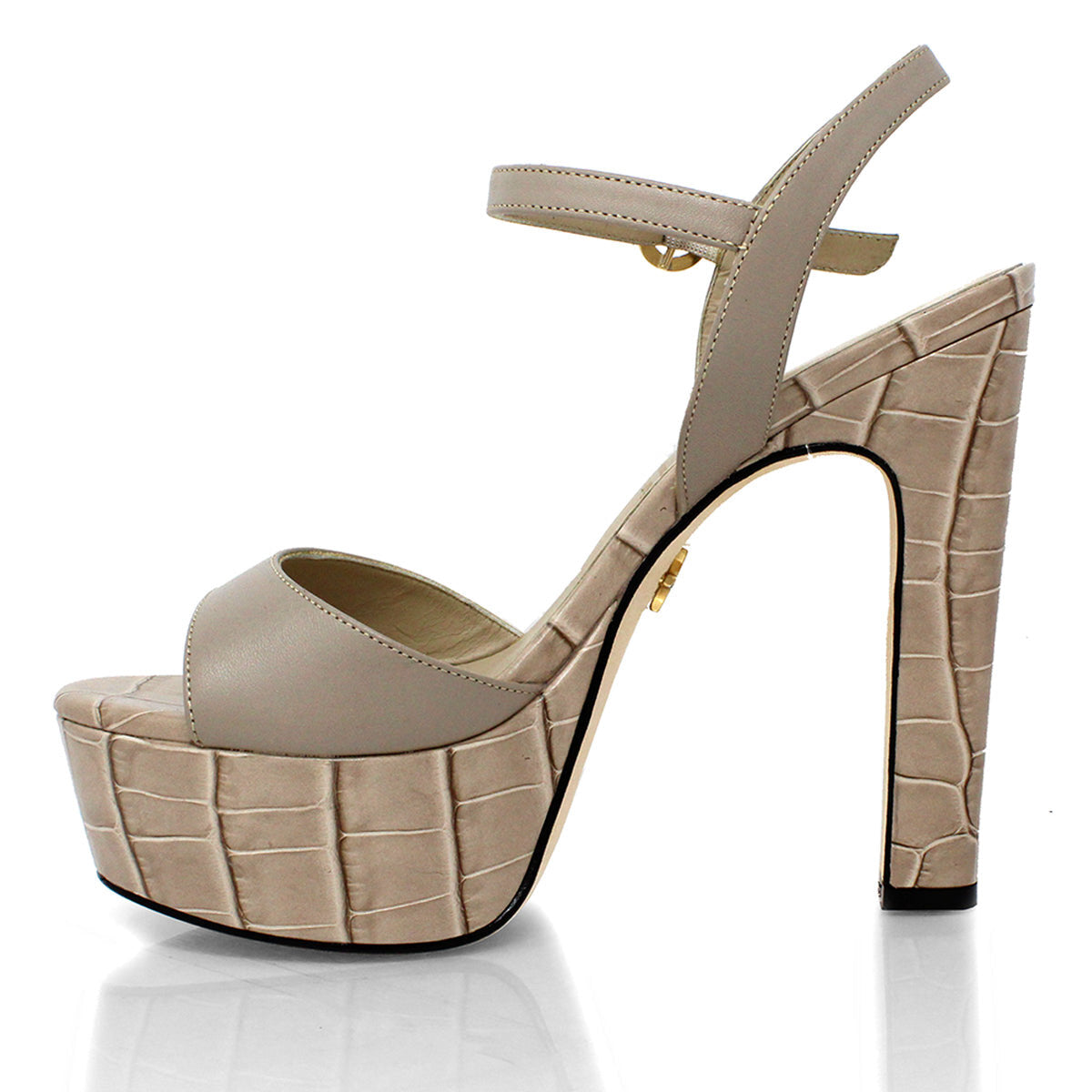 ENIGMA 135 - Beige Regina Romero High Heel Platform Sandal Shoe for Women in Leather