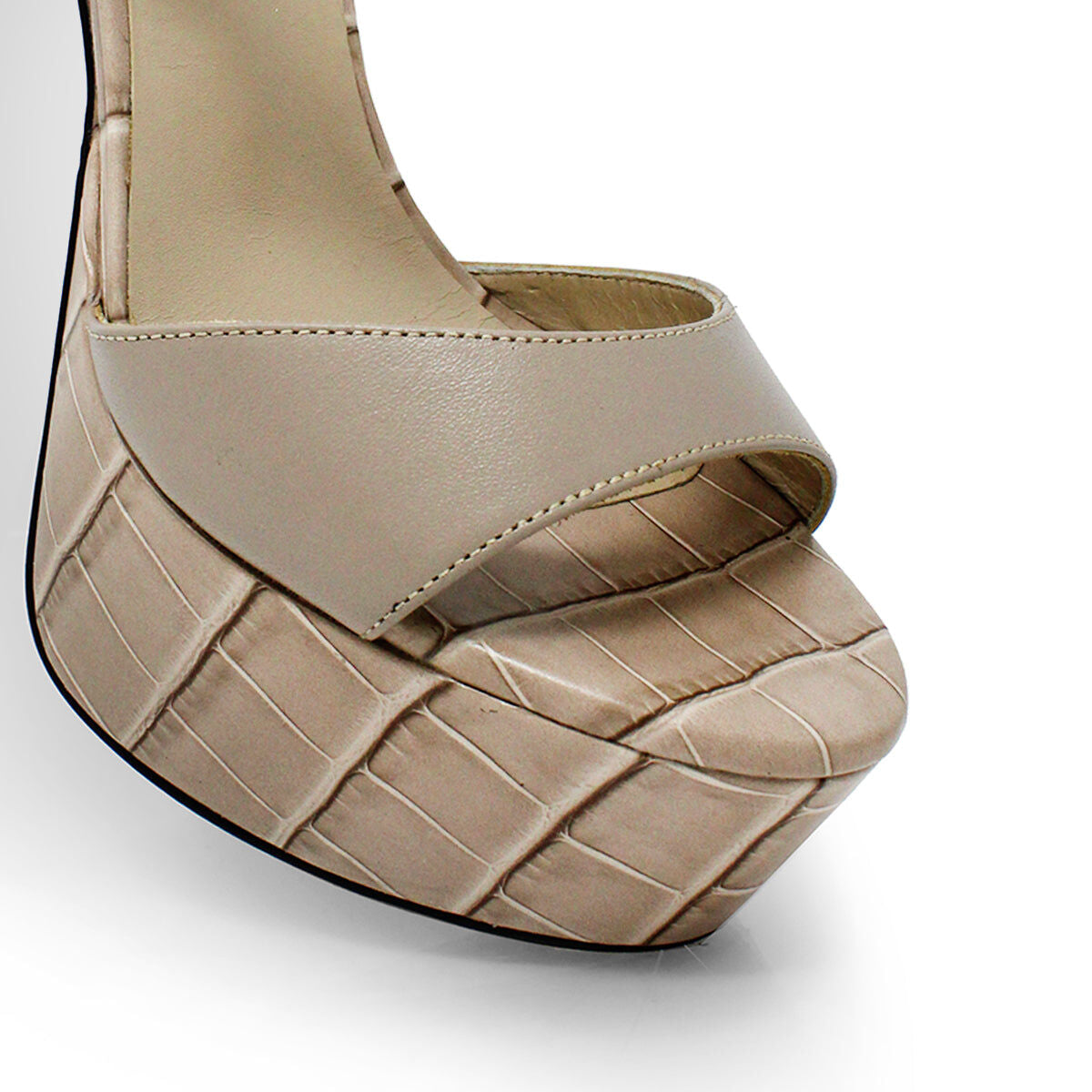 ENIGMA 135 - Beige Regina Romero High Heel Platform Sandal Shoe for Women in Leather