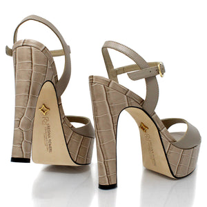 ENIGMA 135 - Beige Regina Romero High Heel Platform Sandal Shoe for Women in Leather