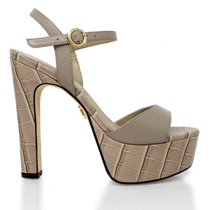 ENIGMA 135 - Beige Regina Romero High Heel Platform Sandal Shoe for Women in Leather