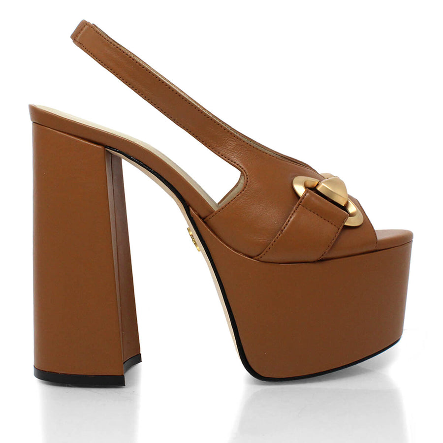 ERIN 150 - Miel Regina Romero High Heel Platform Sandal Shoe for Women in Leather