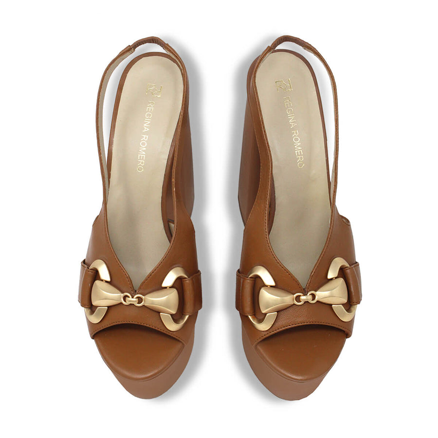 ERIN 150 - Miel Regina Romero High Heel Platform Sandal Shoe for Women in Leather
