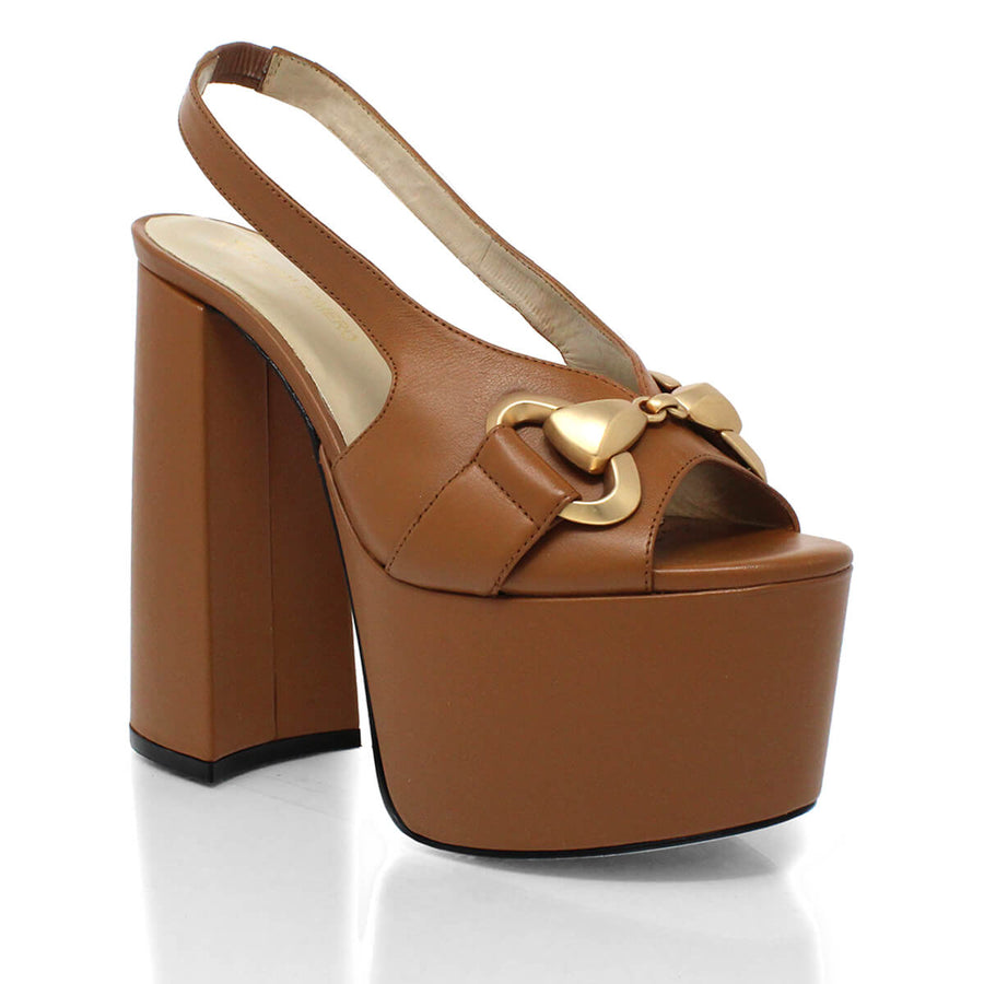 ERIN 150 - Miel Regina Romero High Heel Platform Sandal Shoe for Women in Leather