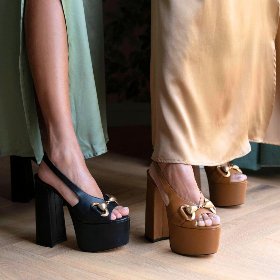 ERIN 150 - Miel Regina Romero High Heel Platform Sandal Shoe for Women in Leather