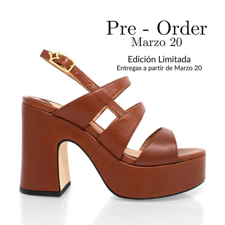 MARITE 105 - Tan Regina Romero Zapato Sandalia Plataforma Tacon Alto Para Dama en Piel