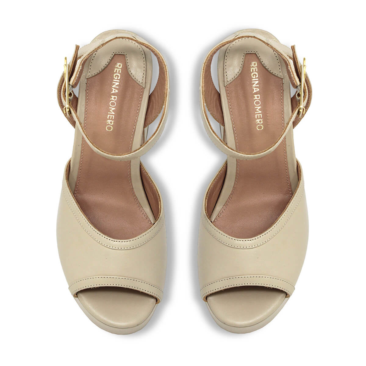 OLIMPIA 100 - Beige Regina Romero Zapato Sandalia Plataforma Tacon Alto Para Dama en Piel