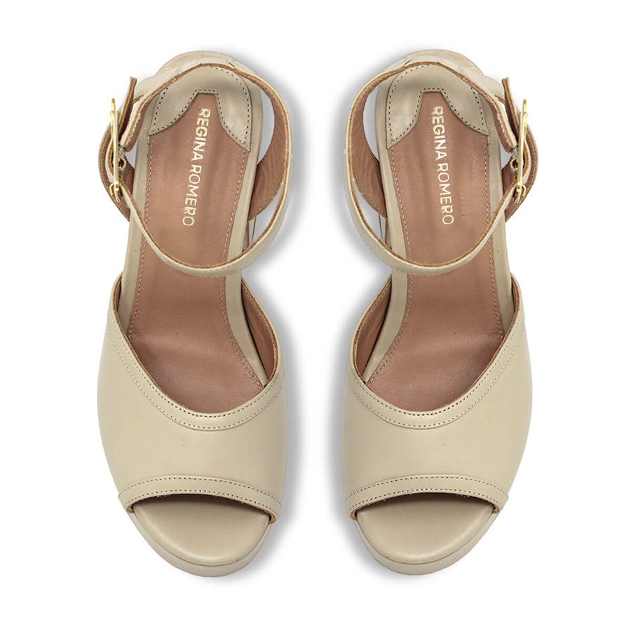 OLIMPIA 100 - Beige Regina Romero Zapato Sandalia Plataforma Tacon Alto Para Dama en Piel