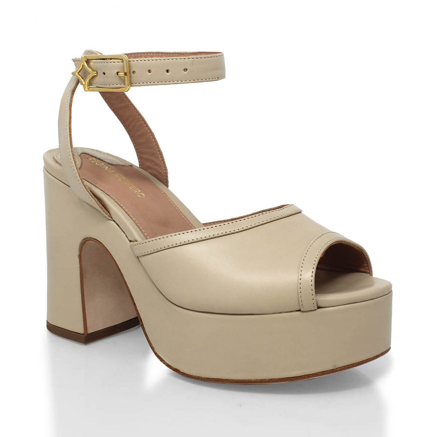 OLIMPIA 100 - Beige Regina Romero Zapato Sandalia Plataforma Tacon Alto Para Dama en Piel
