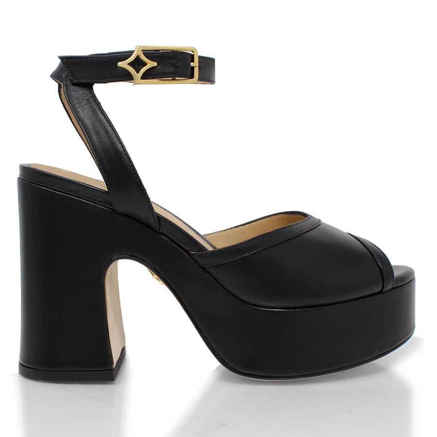 OLIMPIA 100 - Negro Regina Romero Zapato Sandalia Plataforma Tacon Alto Para Dama en Piel